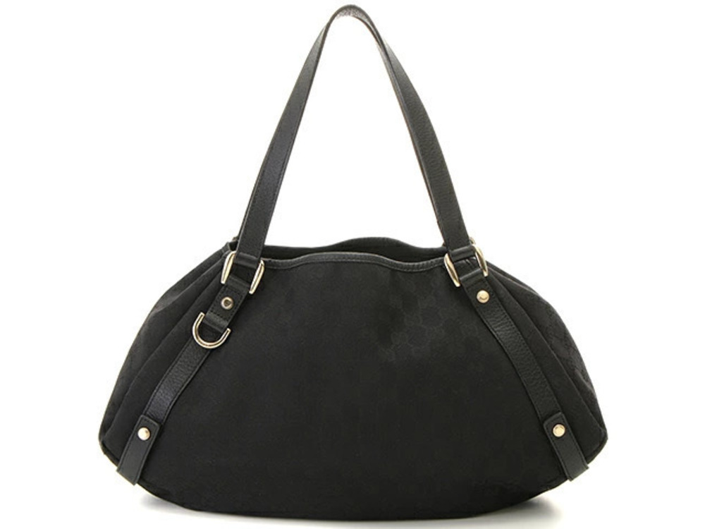 Gucci Abbey GG Tote Bag Black Canvas Calfskin SS
